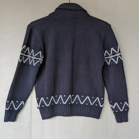 KITESTRINGS kids blue fair isle shawl collar cardigan sweater toggle button - Picture 4 of 11